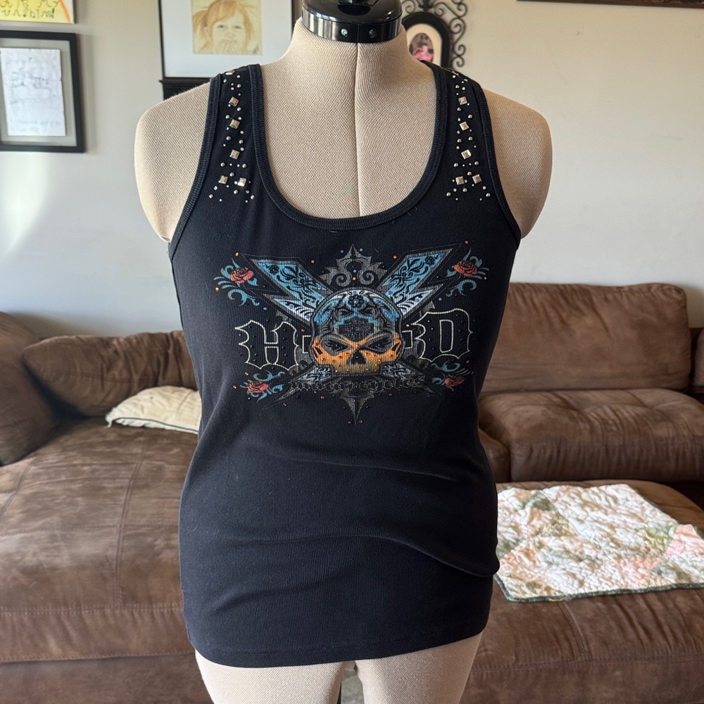 Harley-Davidson Black Tank Top with Skull Graphic